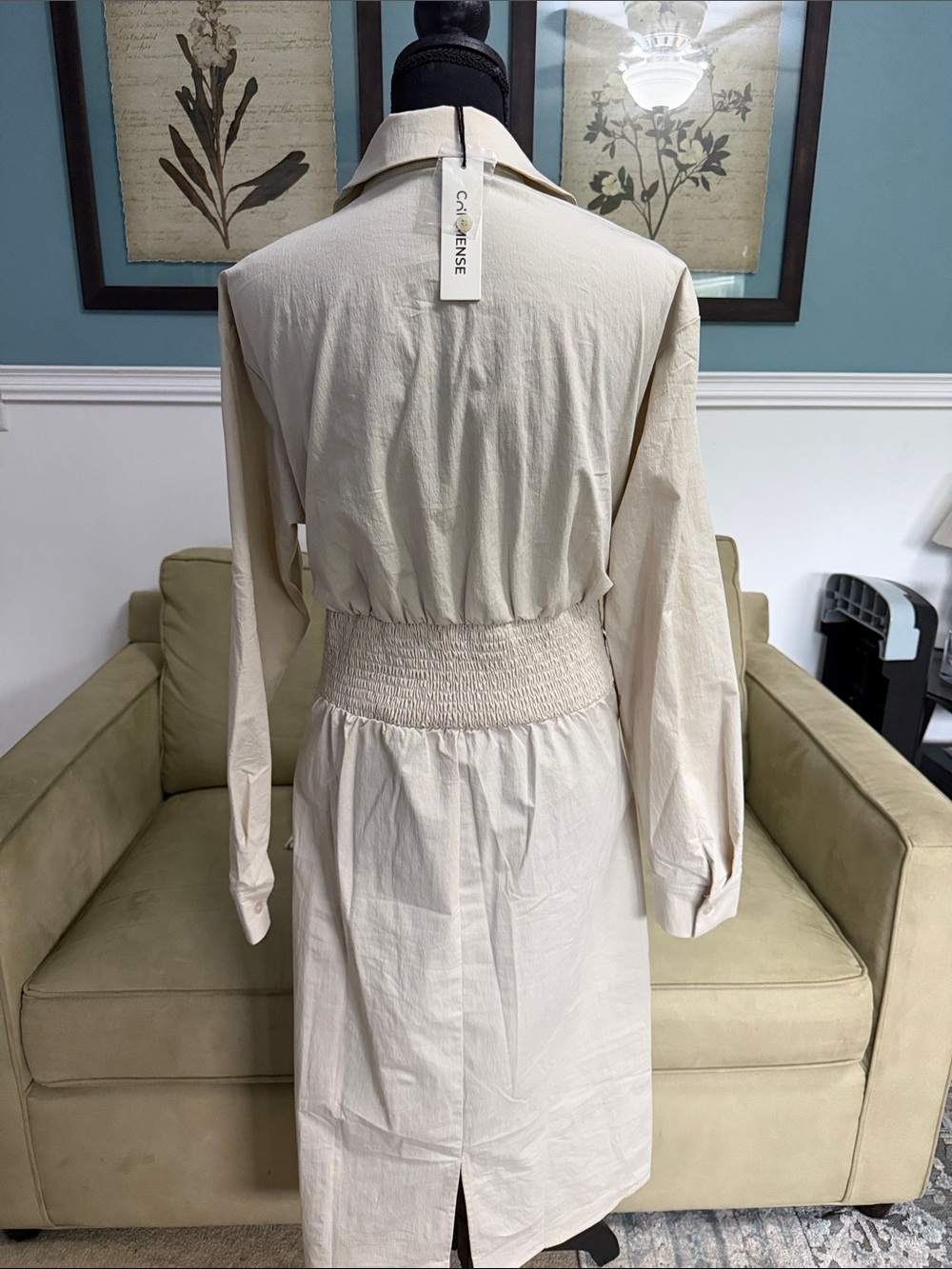 Commense Cream Ruched Collared Midi Dress - Picture 3 of 4